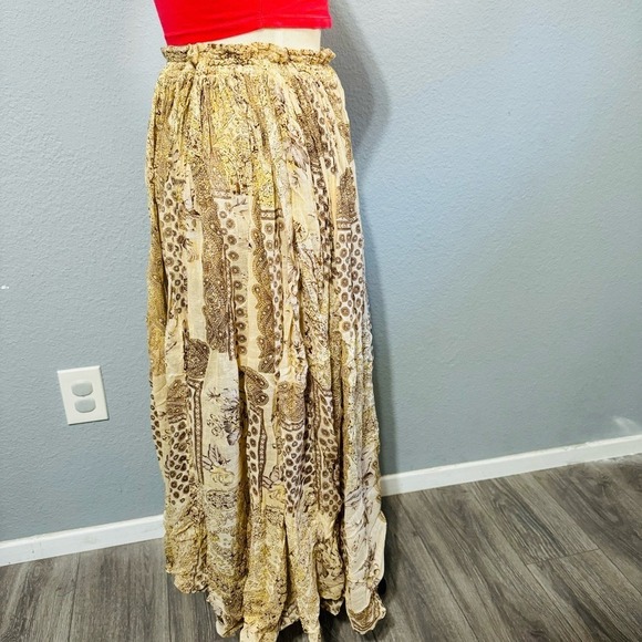 100% Cotton Short Circuit Skirt Size L Maxi Skirt Boho Floral Beaded Tassel - Picture 10 of 14